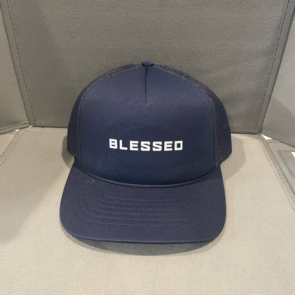 Blessed Navy Blue Snapback Trucker Hat by Richardson Adjustable Sizes